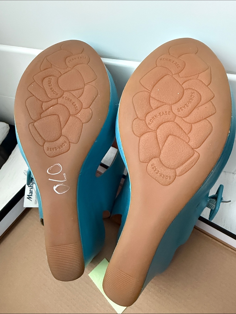 Kork-Ease Turquoise Blue Platform Wedge Sandals with Buckle - Picture 7 of 8